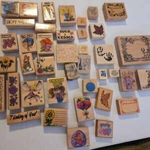 Lot of 40 Wood Rubber Stamps